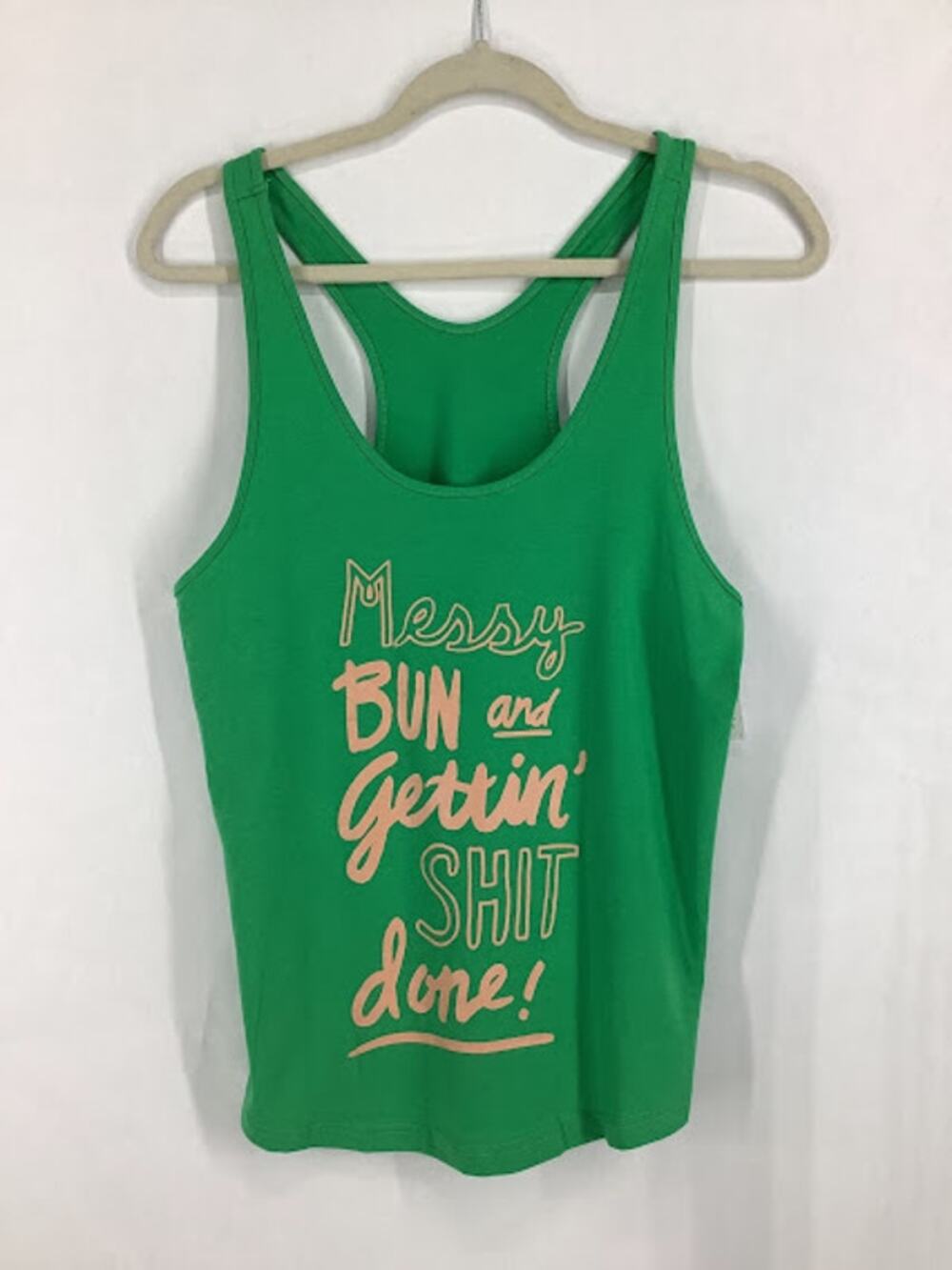 NWT Hello World By Face Designs Green Graphic Racerback Tank Top Women's Medium